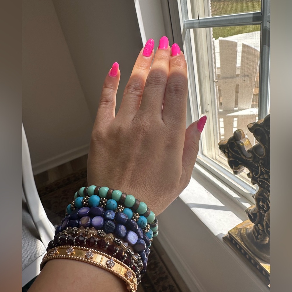 Stacked Beaded Bracelets in Turquoise, Blue & Purple